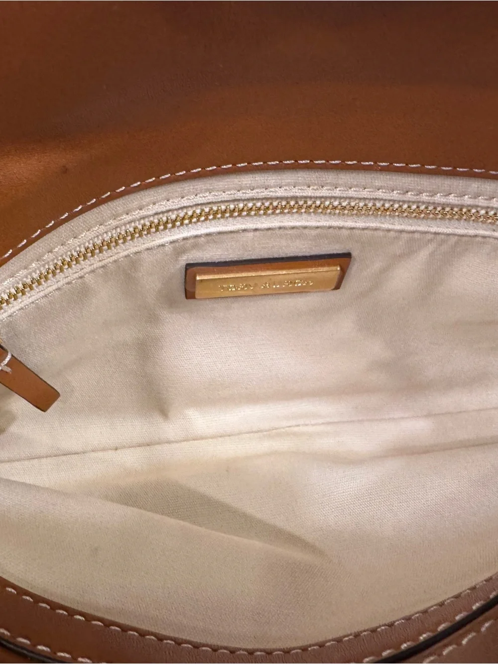 Tory Burch Tan Leather Clutch with Logo Cutout